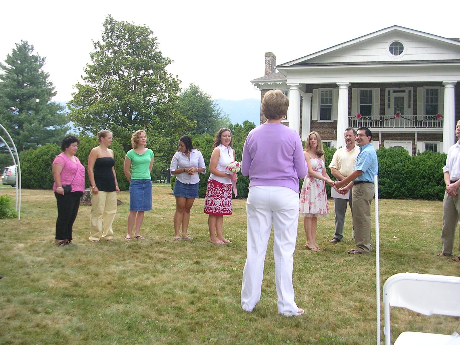 Rehearsing in front of the mansion.